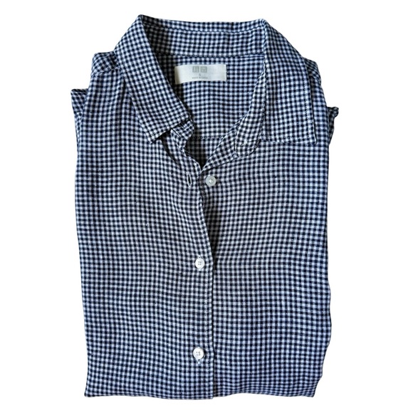Uniqlo Tops - UNIQLO 100% Linen Button-Down Shirt | Small | Navy Pin Check / Gingham